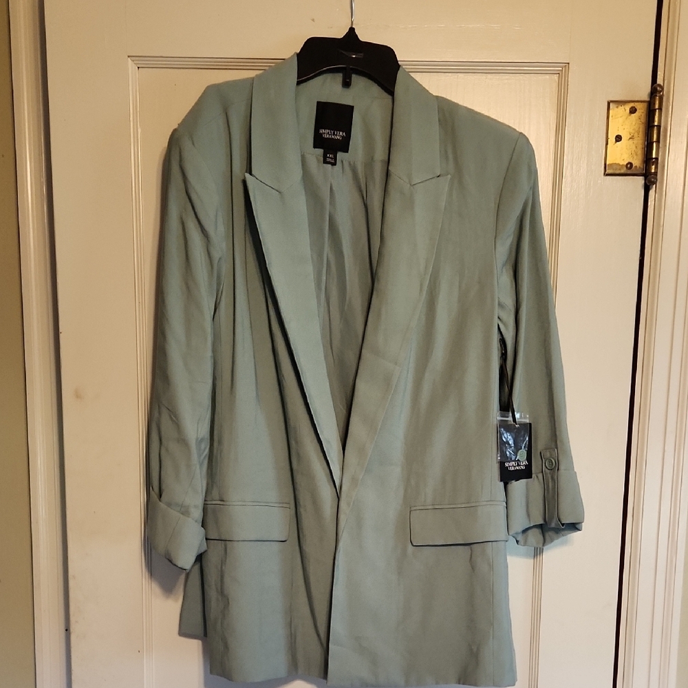 Simply Vera Vera Wang Green Blazer Lightweight Open-Front